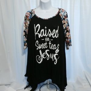 Raised on Sweet Tea & Jesus black L top